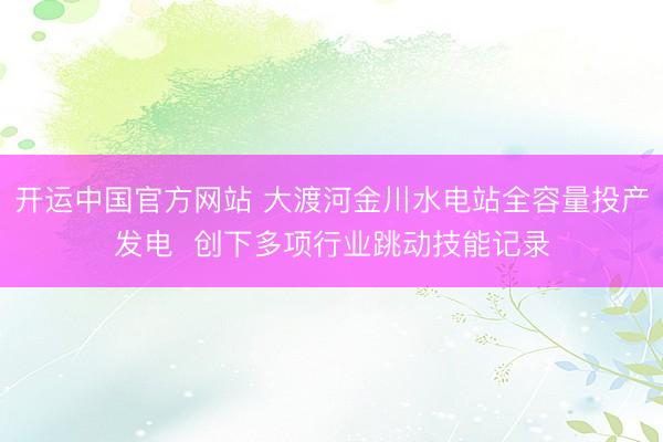 开运中国官方网站 大渡河金川水电站全容量投产发电  创下多项行业跳动技能记录
